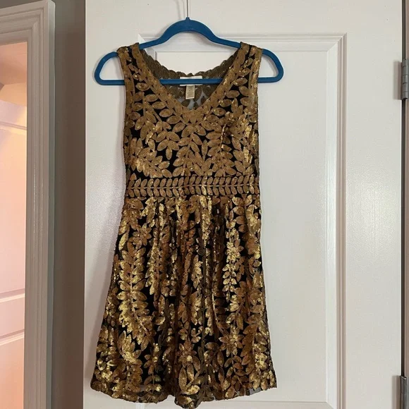 Anthropologie | Dresses | Black Gold Sequin Dress | Poshmark